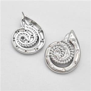 Copper Stud Earrings Micro Pave Zirconia Nautilus Shell Platinum Plated, approx 22-30mm