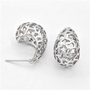 Copper Teardrop Stud Earrings Hollow Platinum Plated, approx 12-20mm