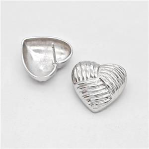 Copper Heart Stud Earrings Platinum Plated, approx 18mm