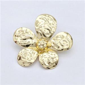 Copper Flower Stud Earrings Hammered Gold Plated, approx 35-38mm