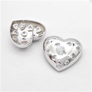 Copper Heart Stud Earrings Micro Pave Zirconia Platinum Plated, approx 30mm