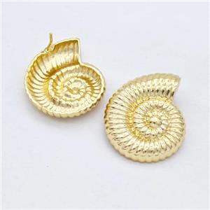 Copper Stud Earrings Nautilus Shell Gold Plated, approx 25-30mm