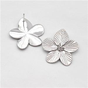 Copper Flower Stud Earrings Platinum Plated, approx 30mm