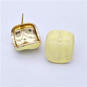 Copper Stud Earrings Yellow Enamel Gold Plated, approx 18-20mm