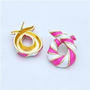 Copper Stud Earrings Awareness Ribbons White Hotpink Enamel Gold Plated, approx 20-23mm