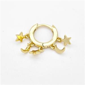 Copper Hoop Earrings Star Moon Gold Plated, approx 5mm, 12mm dia