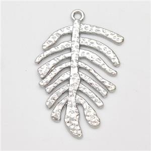 Copper Leaf Pendant Monstera Hammered Platinum Plated, approx 25-35mm