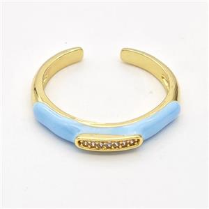 Copper Rings Pave Zirconia Blue Enamel Gold Plated, approx 4mm, 18mm dia