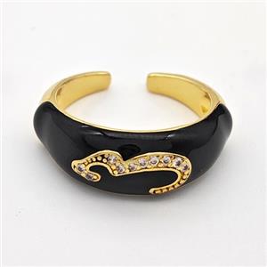 Copper Rings Pave Zirconia Black Enamel Gold Plated, approx 9mm, 18mm dia