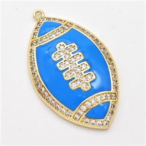 American Football Charms Copper Rugby Pendant Pave Zirconia Blue Enamel Sport Gold Plated, approx 22-35mm