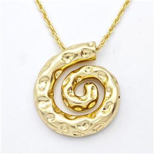 Copper Nautilus Necklace Spiral Shell Hammered Gold Plated, approx 28-32mm, 2mm, 43-48cm length