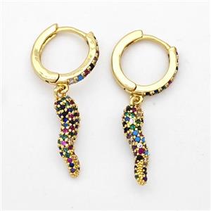 Copper Chili Hoop Earrings Pave Zirconia Capsicum Gold Plated, approx 5-20mm, 14mm dia