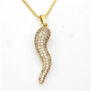 Copper Chili Necklace Pave Zirconia Capsicum Gold Plated, approx 10-30mm, 1mm, 42-45cm length