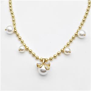 Copper Necklace With Pearlized Plastic Gold Plated, approx 8mm, 10mm, 12-15mm, 4mm, 40cm length