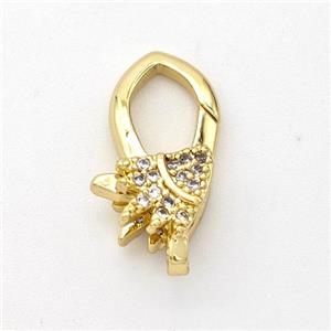 Copper Lobster Clasp Micro Pave Zirconia 18K Gold Plated, approx 11-17mm