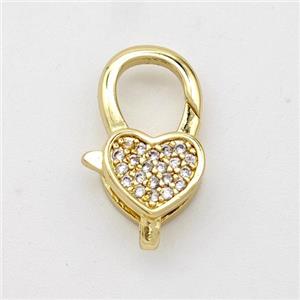 Copper Lobster Clasp Micro Pave Zirconia Heart 18K Gold Plated, approx 11-17mm