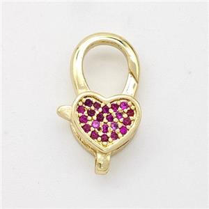 Copper Lobster Clasp Micro Pave Zirconia Heart 18K Gold Plated, approx 11-17mm