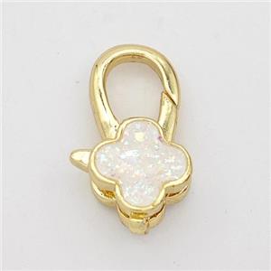 Copper Lobster Clasp Pave Fire Opal Clover 18K Gold Plated, approx 8mm, 8-18mm