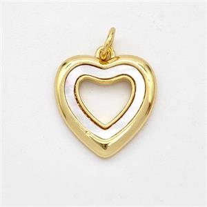 Copper Heart Pendant Pave Shell 18K Gold Plated, approx 15mm