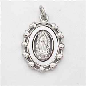 Virgin Mary Charms Copper Pendant Pave Shell Platinum Plated, approx 14-18mm