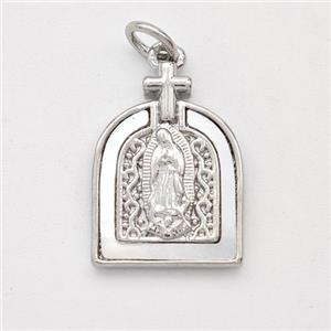 Virgin Mary Charms Copper Pendant Pave Shell Platinum Plated, approx 13-18mm