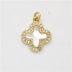 Copper Cross Pendant Pave Shell Zirconia 18K Gold plated, approx 12mm