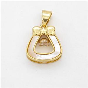 Copper Teardrop Pendant Pave Shell Bow 18K Gold Plated, approx 12mm