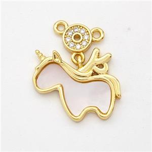 Copper Unicorn Pendant Pave Shell Zirconia 18K Gold Plated, approx 13-16mm, 6mm