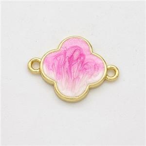 Copper Clover Connector Pink Painted 18K Gold Plated, approx 12.5mm