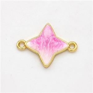 Copper Star Connector Pink Painted 18K Gold Plated, approx 13mm