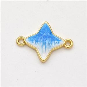 Copper Star Connector Blue Painted 18K Gold Plated, approx 13mm