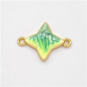 Copper Star Connector Yellow Green Painted 18K Gold Plated, approx 13mm