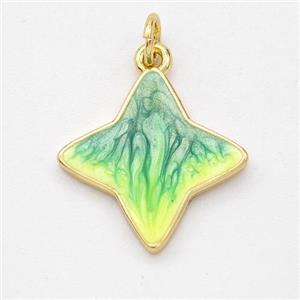 Copper Star Pendant Yellow Green Painted 18K Gold Plated, approx 17.5mm