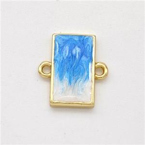 Copper Rectangle Connector Blue Painted 18K Gold Plated, approx 8-13.5mm