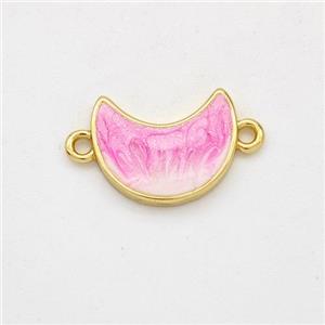 Copper Moon Connector Pink Painted 18K Gold Plated, approx 10-13mm