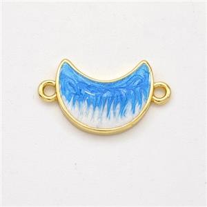 Copper Moon Connector Blue Painted 18K Gold Plated, approx 10-13mm