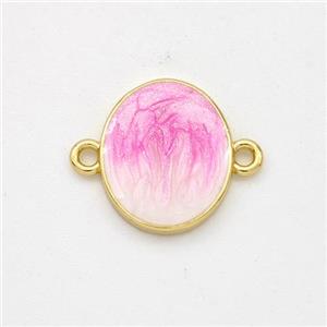 Copper Oval Connector Pink Painted 18K Gold Plated, approx 10-13mm