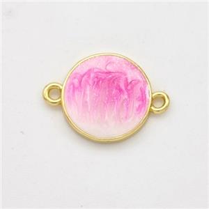 Copper Circle Connector Pink Painted 18K Gold Plated, approx 12mm