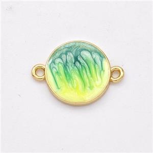 Copper Circle Connector Yellow Green Painted 18K Gold Plated, approx 12mm