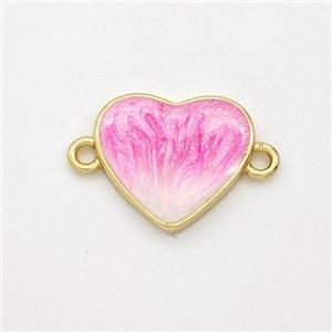 Copper Heart Connector Pink Painted 18K Gold Plated, approx 13mm