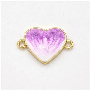 Copper Heart Connector Purple Painted 18K Gold Plated, approx 13mm