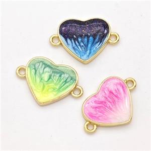 Copper Heart Connector Painted 18K Gold Plated Mixed, approx 13mm