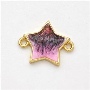 Copper Star Connector Painted 18K Gold Plated, approx 13.5mm