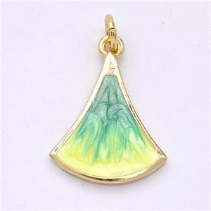 Copper Leaf Pendant Yellowgreen Painted 18K Gold Plated, approx 15.5-18mm