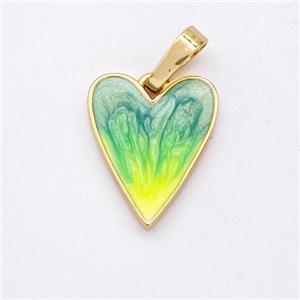 Copper Heart Pendant Yellowgreen Painted 18K Gold Plated, approx 12-15mm