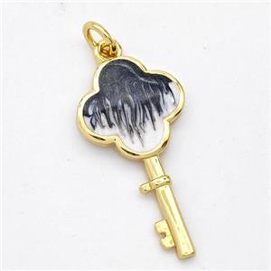 Copper Key Pendant Black Painted 18K Gold Plated, approx 13-25mm