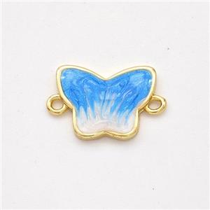 Copper Butterfly Connector Blue Painted 18K Gold Plated, approx 10-14mm