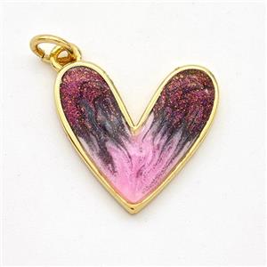 Copper Heart Pendant Painted 18K Gold Plated, approx 17mm