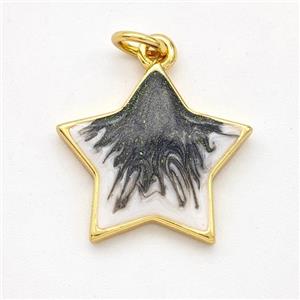 Copper Star Pendant Black Painted 18K Gold Plated, approx 17mm