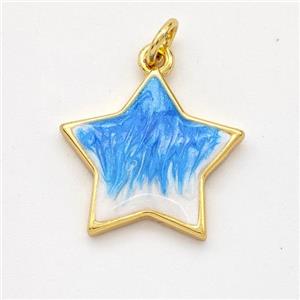 Copper Star Pendant Blue Painted 18K Gold Plated, approx 17mm